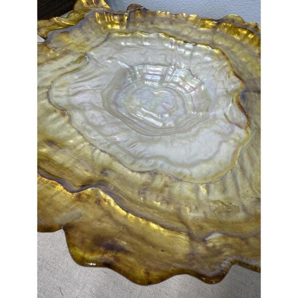 Freeform Art Glass Platter by Akcam Turkey Ombre Amber Gold Pearl Shell Oyster - Picture 3 of 9